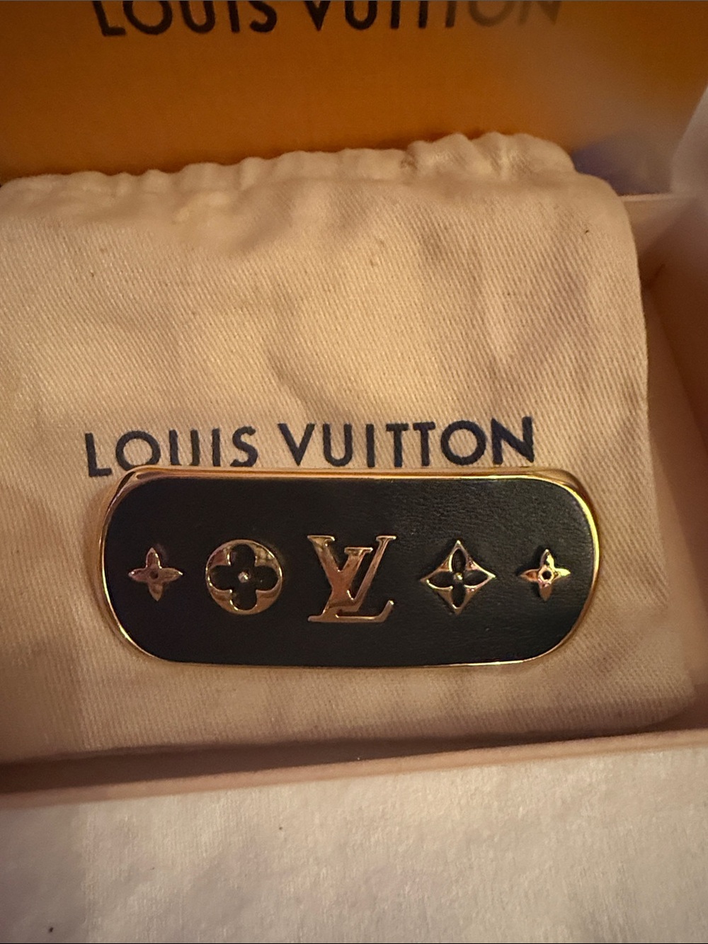 Louis Vuitton Black and Gold Monogram Hair Clip